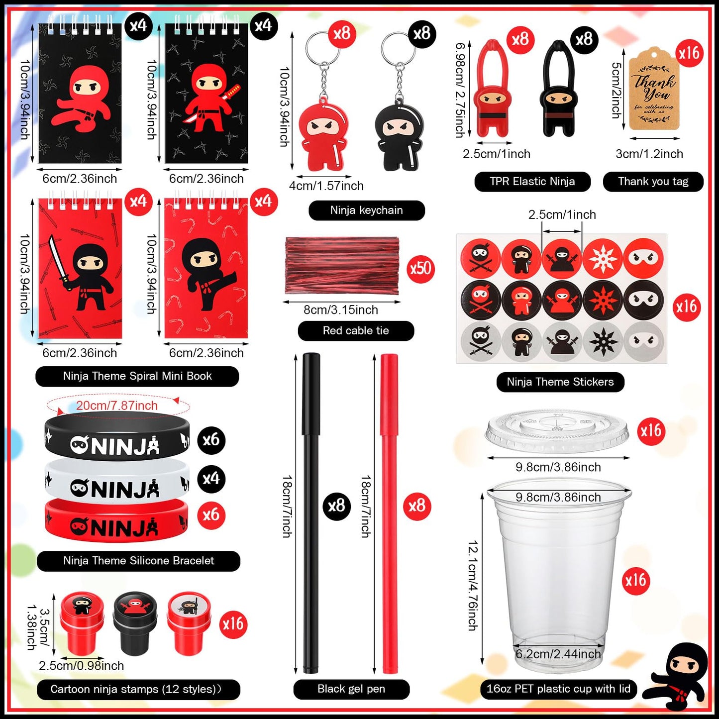 Wettarn Ninja Piata Ninja Party Supplies Include Stretchy Flying Ninjas Notepads Silicone Wristband Key Chains Stickers Stamps P