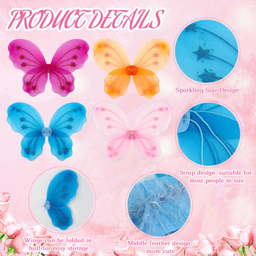 Chivao 15 Set Princess Fairy Wings Set 15 Pcs Butterfly Wings For Girls Butterfly Angel Wings 15 Pcs Fairy Wands Butterfly Costume For Girls Kids Christmas Dress Up Role Play (Colorful)