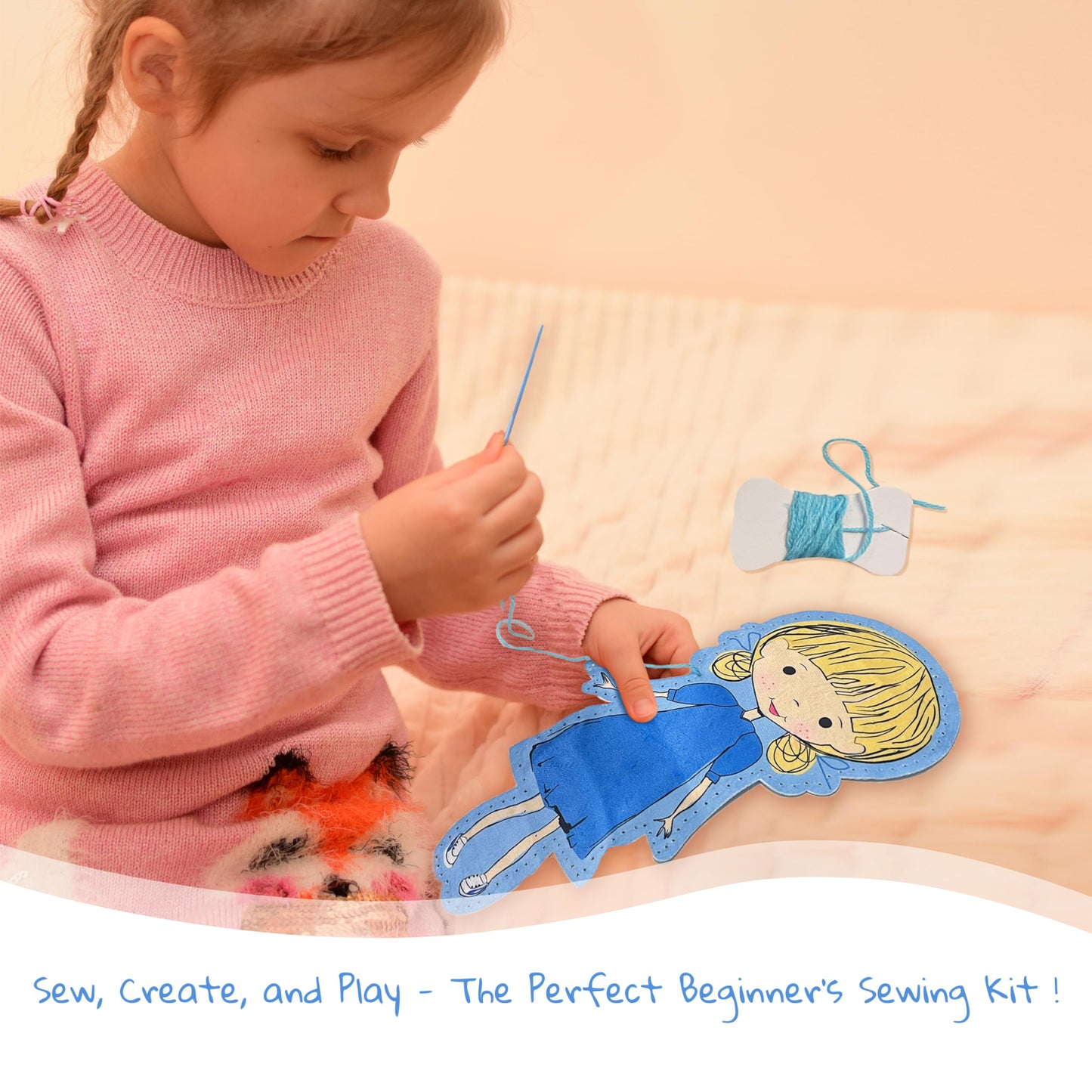 FancyOh! Sew Your Own Doll Kit - 4 Pieces Beginner Sewing Kit for Girls Age 5+ - Fun Educational Craft Kit Including Instruction