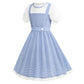 Addacos Girls Blue Plaid Costume Halloween Dress Up Outfits With Accessories (Blue, 120 (4-5T))