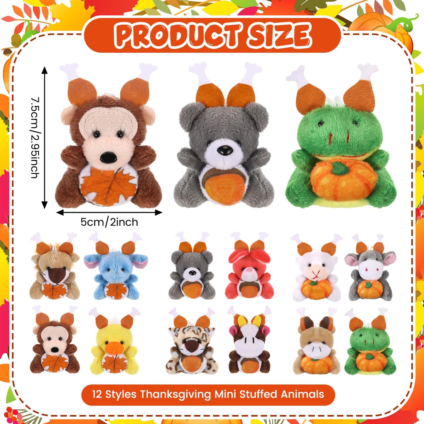 Blueweenly 24 Pcs Mini Thanksgiving Stuffed Animal Bulk Fall Small Plush Stuffed Animal Toy With Pumpkin Autumn Plush Keychain Decorations Tiny Thanksgiving Plush Doll For Party Favor Bag Filler