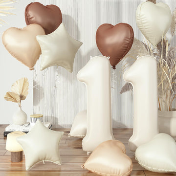 Large Number 11 Balloons, 40'' Beige Nude 11 Balloon With Foil Cream Star Balloon Decor, Neutral Brown Tan White Sand Helium Hea