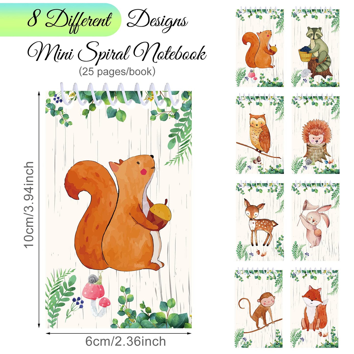 Clabby 24 pcs Woodland Creatures Mini Notepads, Forest Animal Party Favors Spiral Tiny Notebooks Bulk Teacher Classroom Reward P