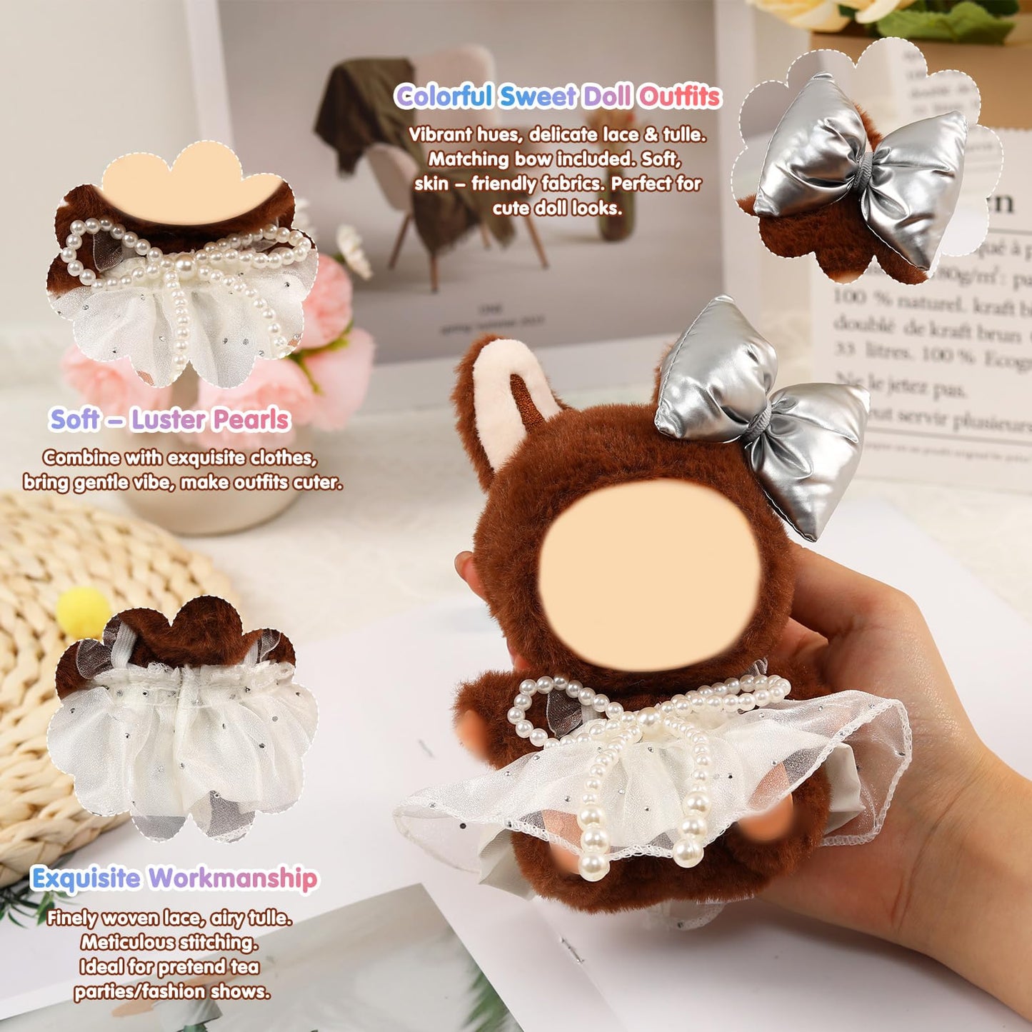 Clothes for 15-17cm Doll  Skirt Set for Dolls  1 Piece Skirt Outfit enhanced Fashion Cute Dress for 15-17cm Dolls Accessories (NO Doll) (Silver Bow Suit)