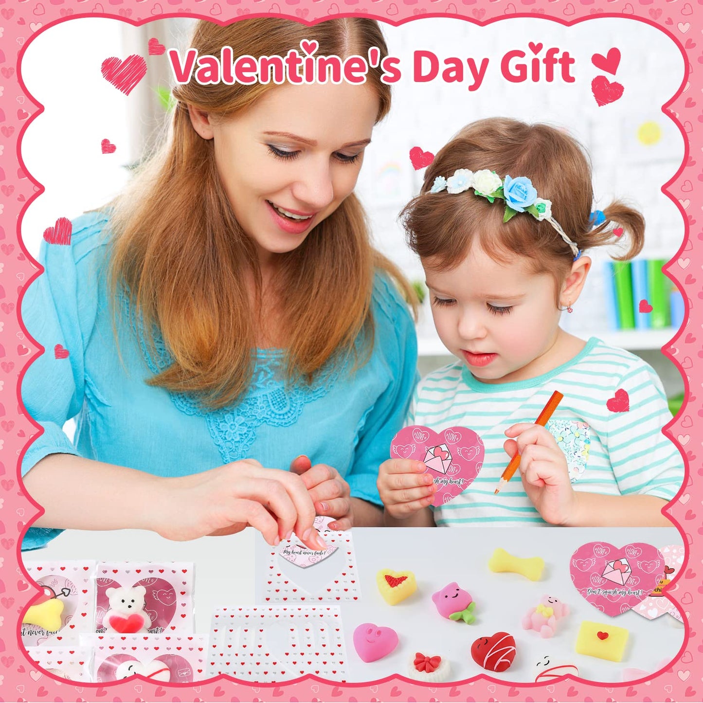 30Pack Valentines Cards For Kids With Mochi Squishy Toys, Squishy Squeeze Toy Bulk Valentines Day Gifts For Kids Classroom Exchange Small Toys For Kids Prizes Party Favors Goodie Bags Stuffers