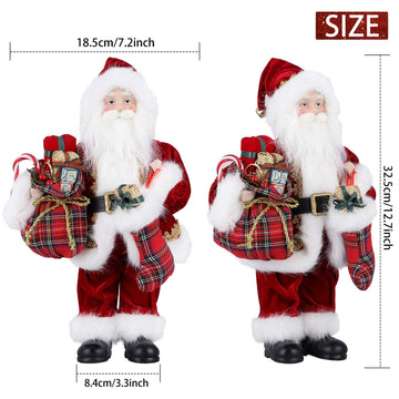 Uten 12'' Santa Claus Decorations, Christmas Standing Figurine Ornaments With Gifts Bag And Socks For New Year Christmas Decorat