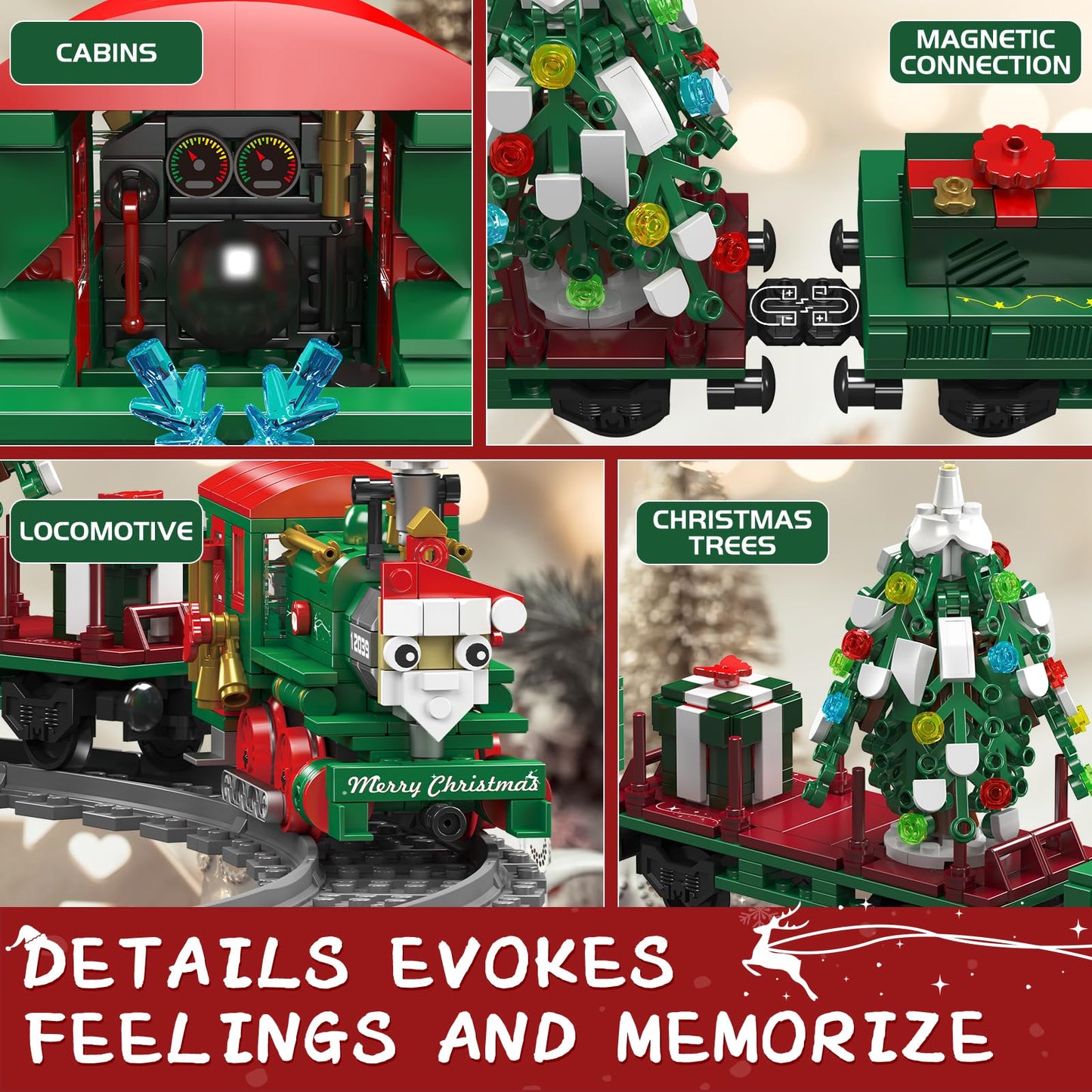 Mould King 12039 Christmas Train Building Block Kits, Electric Led Light,Train Track Vehicle Model Building Sets With Motors,Train Model Kits For Kids Age 8+/Adults-922 Pieces