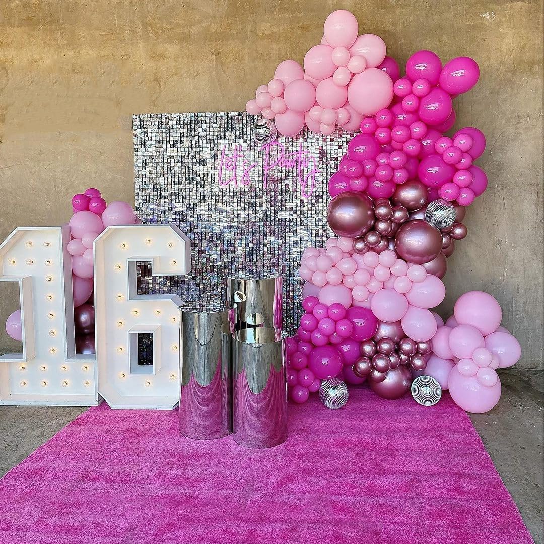 Pink Balloons Set 50Pcs 12Inch Metallic Light Pink Balloon Pastel Pink Latex Helium Balloons Dark Hot Pink Confetti Chrome Pink