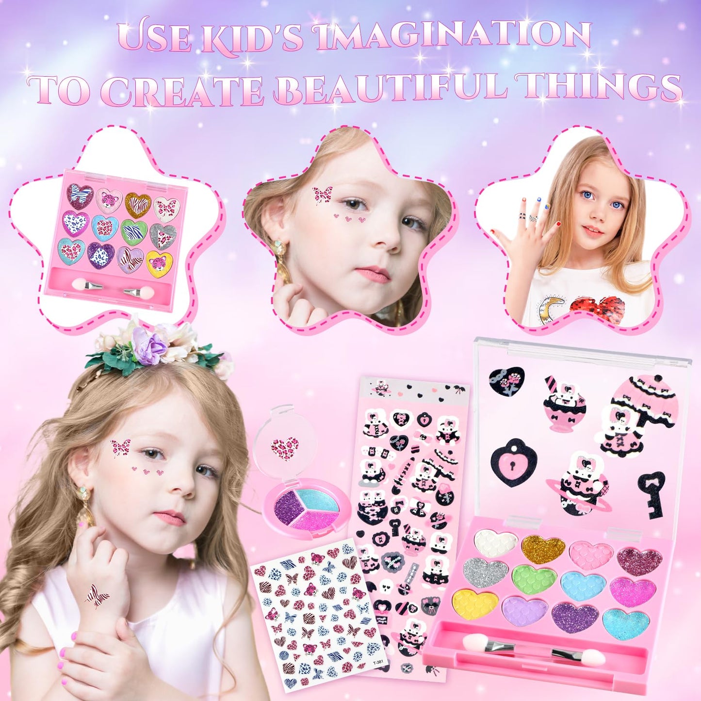 GIFTINBOX Kids Makeup Kit for Girl Toys, Washable Girls Makeup Kit for Kids with Bag, Makeup Sets for Girls Toddler Princess Toy