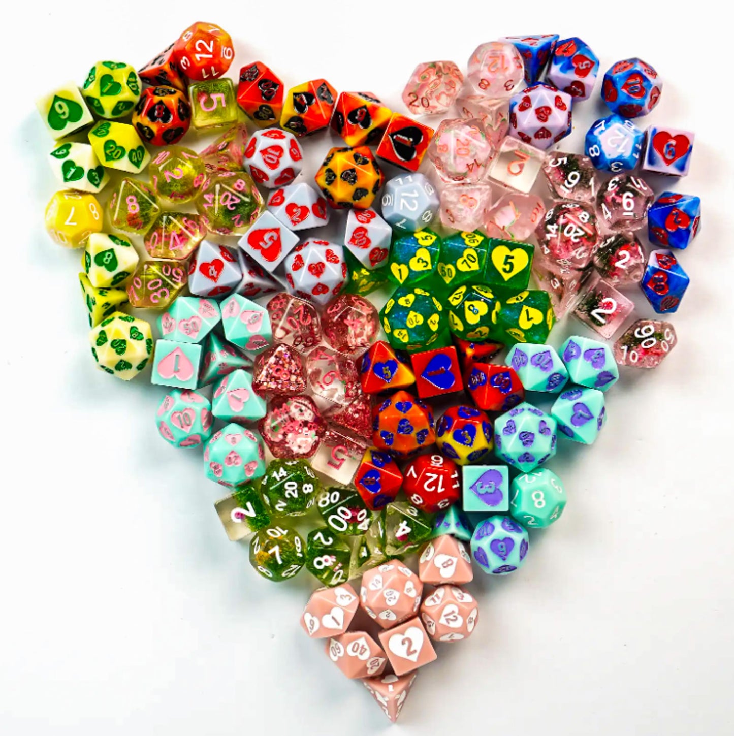 1985 Games Mystery Sweetheart Dice, Set of 7 Polyhedral Dice, Wide Range of Patterns, Gaming Dice, Suitable for Role Playing, Ta