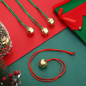 64 Pieces Christmas Bell Necklaces Large Gold Red Green Bell Necklaces for Craft Holiday Party Supplies (Beautiful Colors)