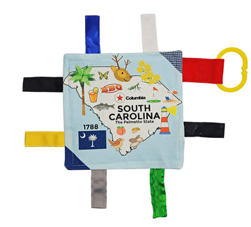 Baby Jack & Co 8X8” Learning Lovey Tag Toys For Babies - Baby Crinkle Toys - Crinkle Toys For Baby - Soft & Safe - Learn Usa State Facts - Ideal Baby Toy Bpa Free W/Stroller Clip (South Carolina)