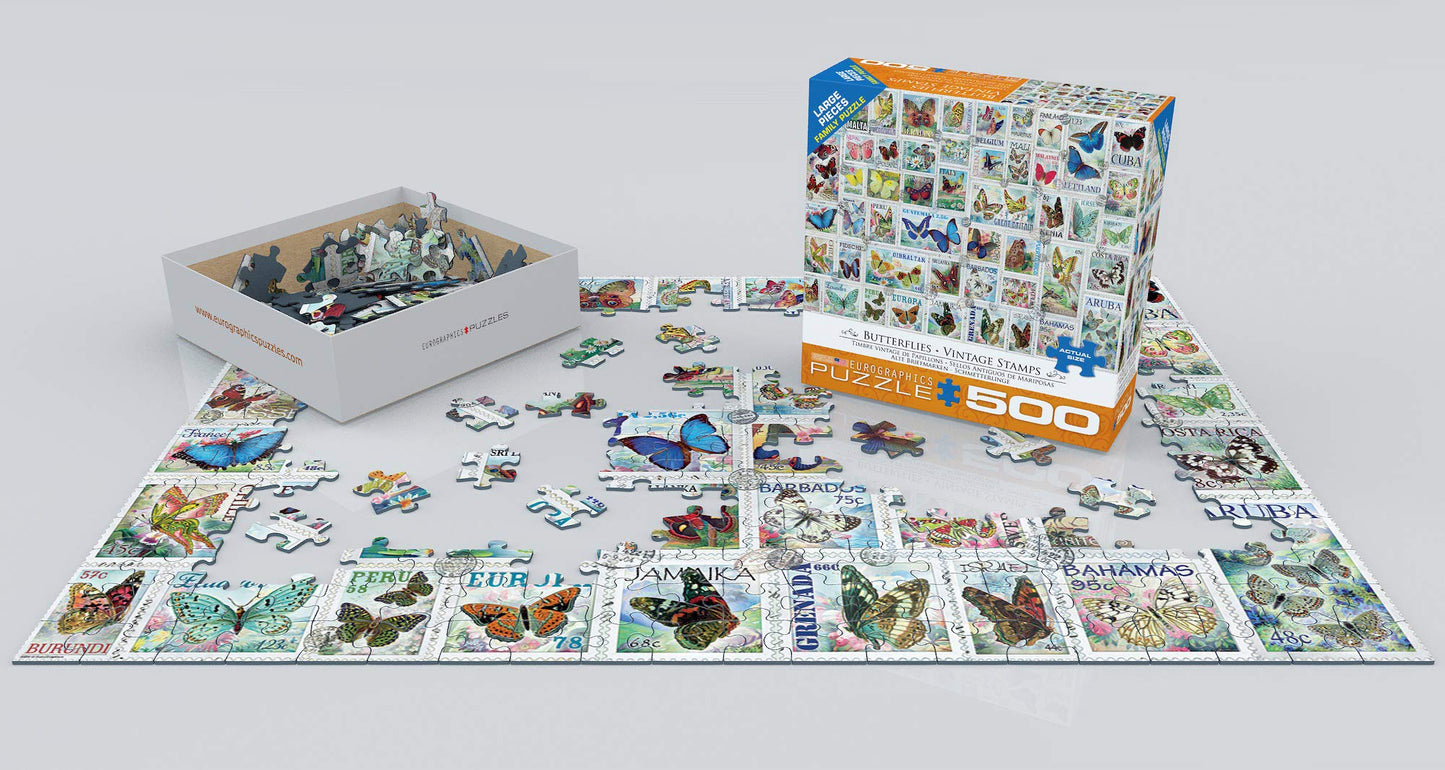 Eurographics (Eurhr Butterflies Vintage Stamps 500Piece Puzzle 500Piece Jigsaw Puzzle