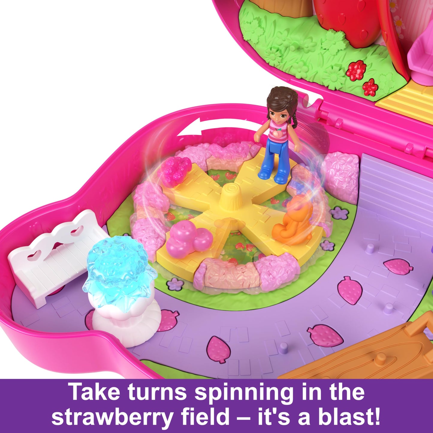 Polly Pocket Dolls & Playset, Straw-Beary Patch Compact With 2 Micro Dolls & 12 Accessories, Travel Toy With Fidget Exterior