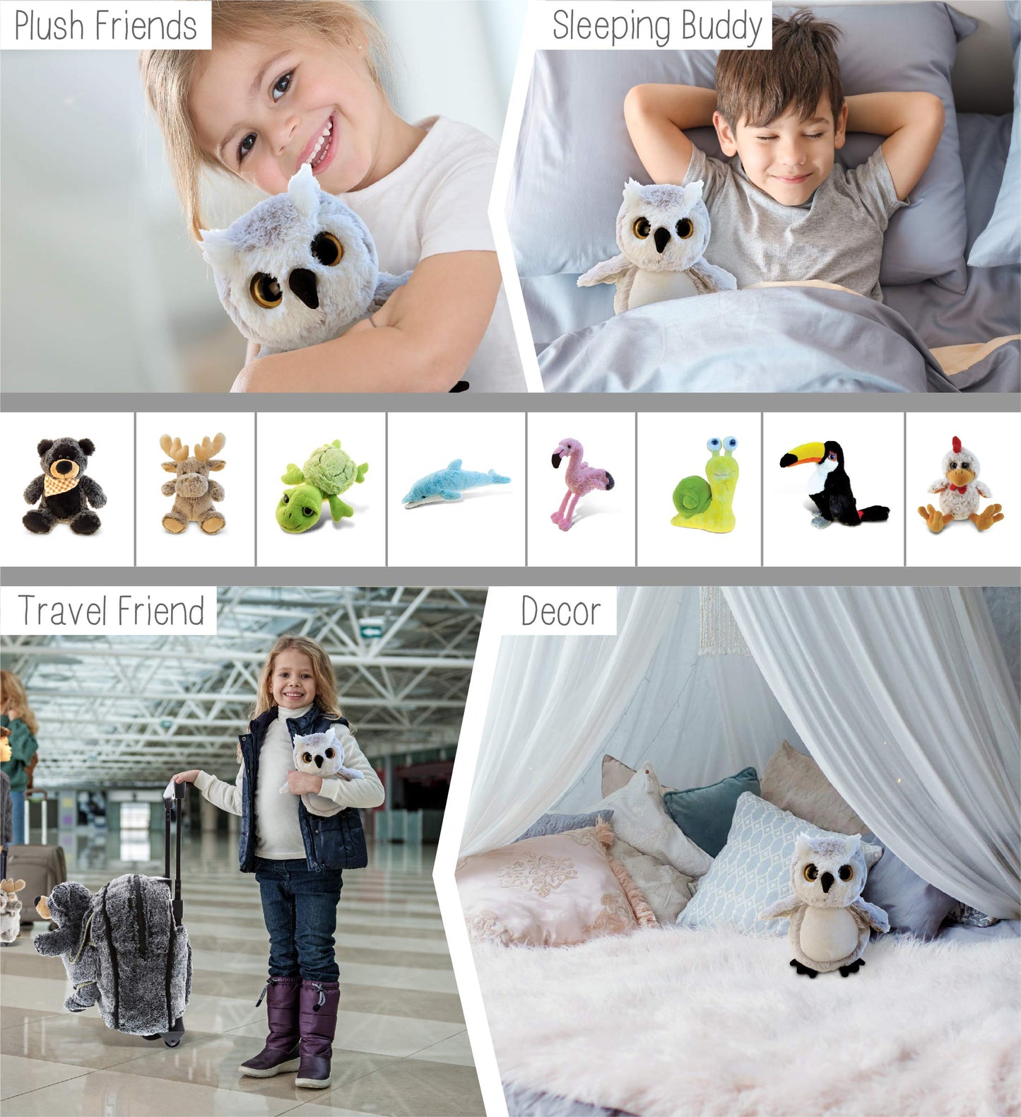 Puzzled Dollibu Owl Plush - Super Soft Stuffed Animal, Cute Grey Wildlife Bird Stuffed Animal Adorable Fluffy Stuffed Animal For Boys And Girls, Plush Owl Gifts For Kids, Teens, And Adults - 9 Inches