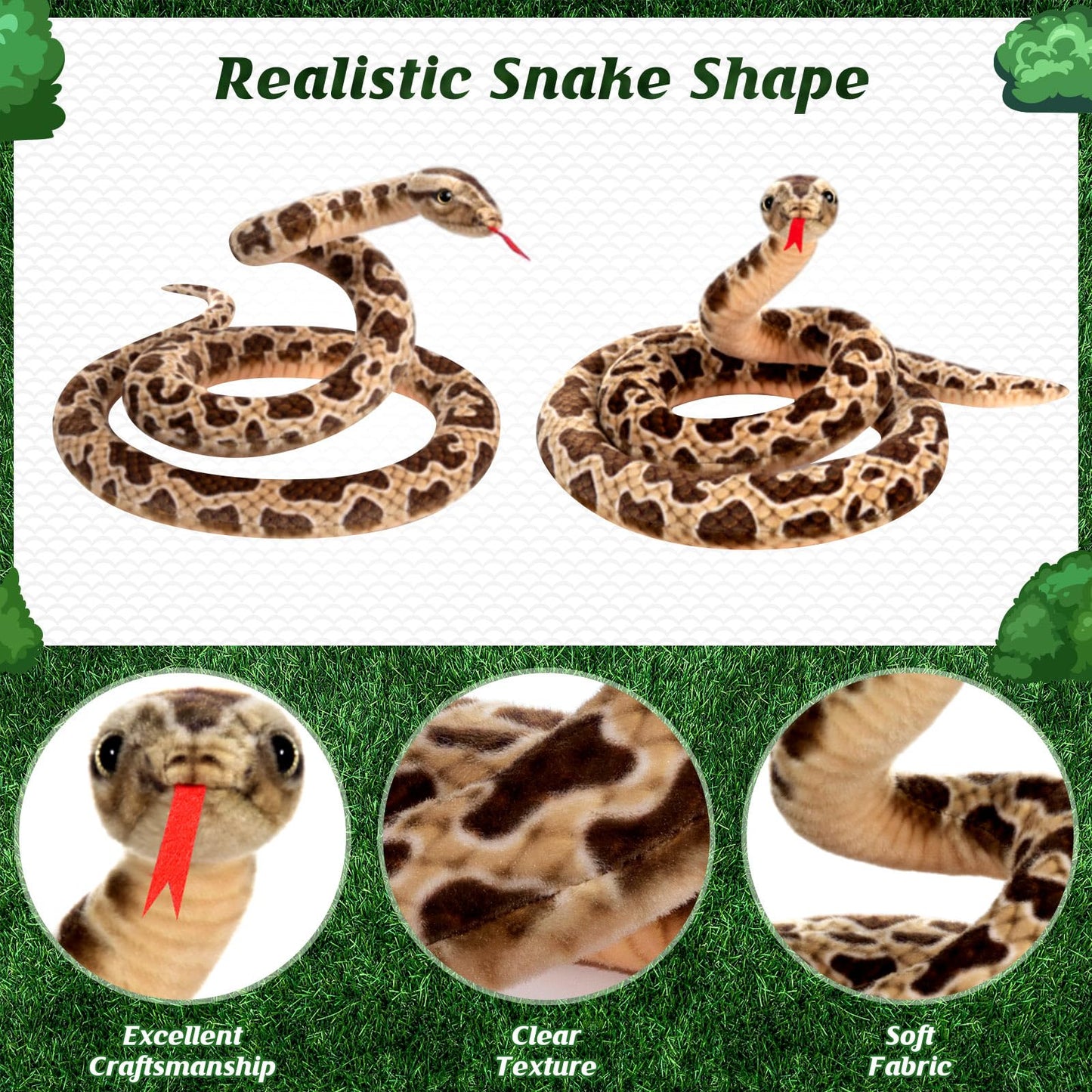 Gdzrdflh Giant Stuffed Snake, Lifelike Plush Snake, Cute Brown