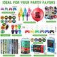 HyDren 147 Pcs Video Game Party Favors Includes Video Game Goodie Treat Boxes Punch Balloons Silicone Bracelets Keychains Badges