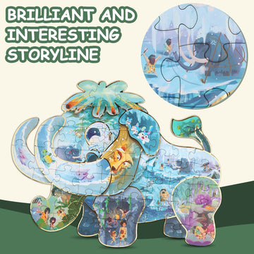 Has Happiness And Surprise Floor Puzzles For Kids Ages 3-8, 48 Pcs Double Sided Mammoth Elephant Shape Puzzle, Children Jigsaw Puzzles For Boys Girls Gifts