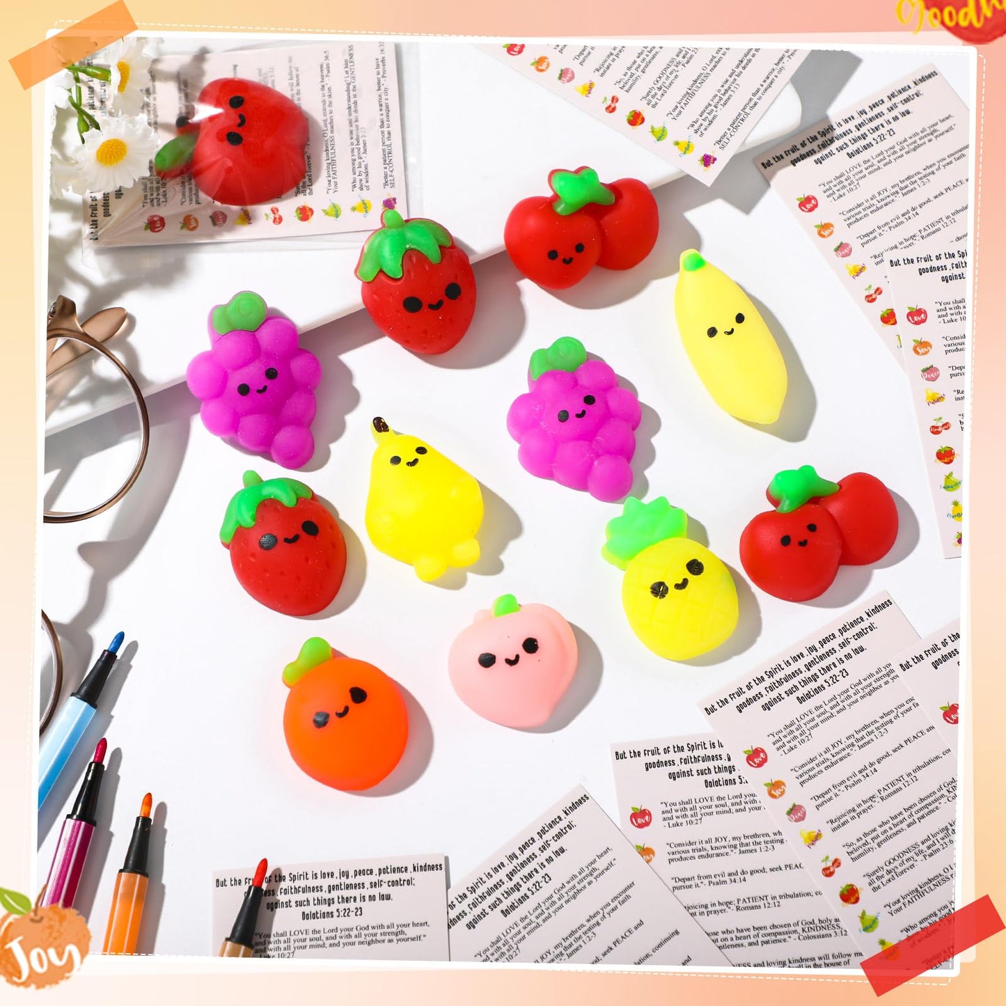 Fuyoooo 45 Sets Christian Fruit of The Spirit Gifts Bulk Mini Fruit Squeeze Religious Bible Verse Spiritual Cards for Students Church Sunday School Classroom Reward