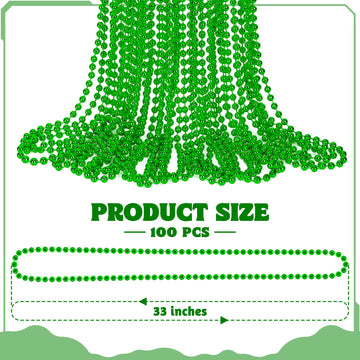 100 Pcs St Patricks Day Beads Necklace, Mrdi Gras Beads Bulk, 33 Inches Round Beads Necklace Accessories Set, Luck Irish Beads P
