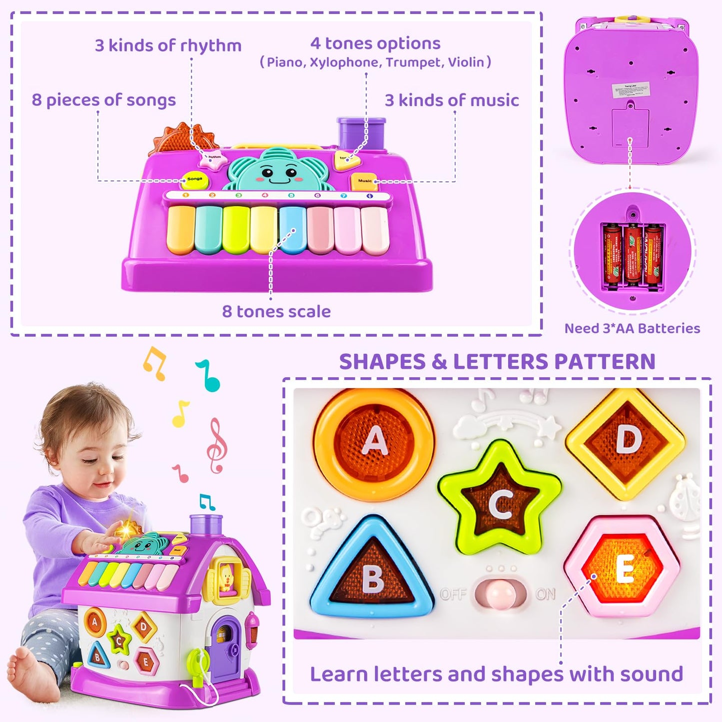 Marstone Montessori Toddler Toys For 1 Year Old Girl Gifts: 8 In 1 Multi-Functional Learning Baby Musical House For 1 2 3 Yr Old