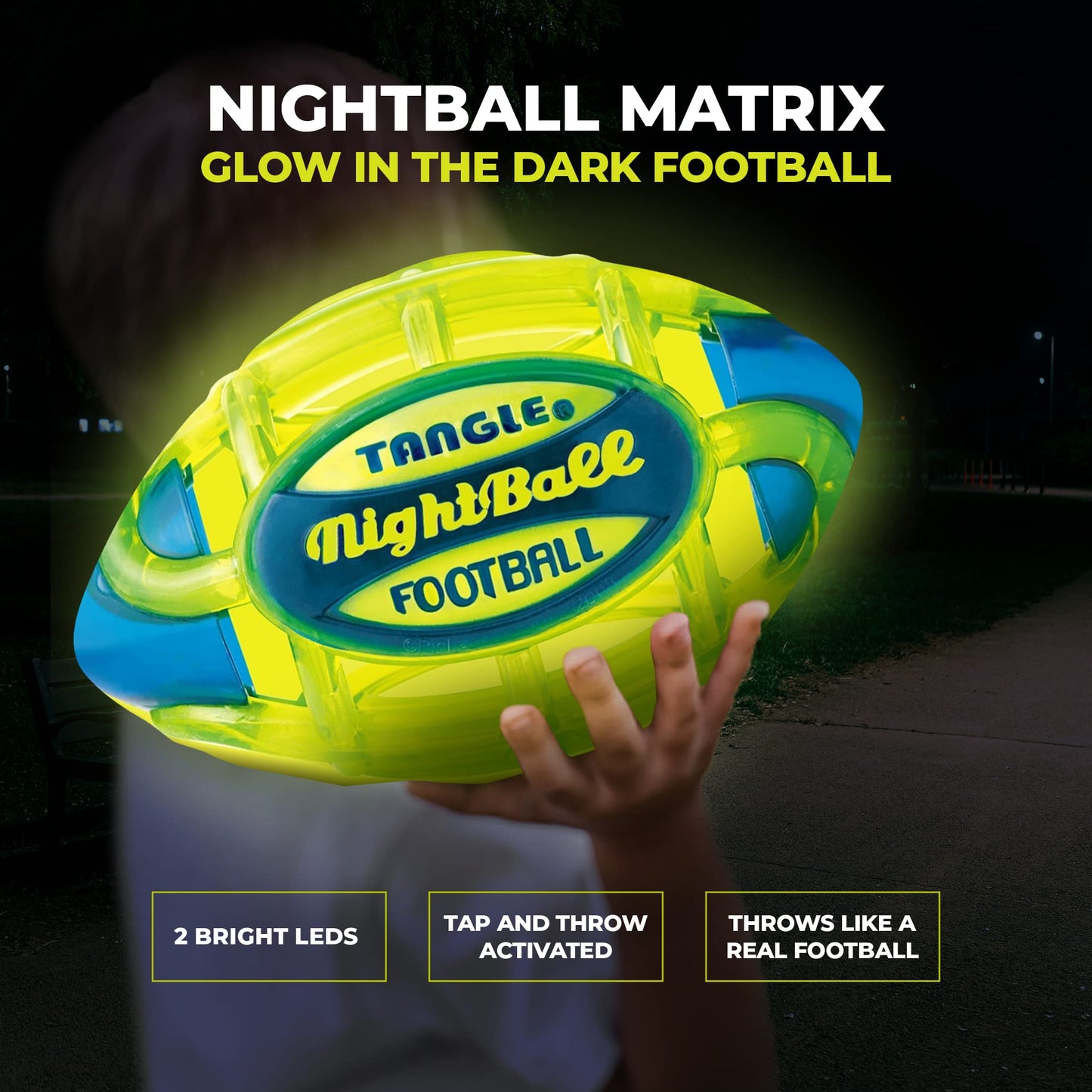 Tangle Nightball Glow In The Dark Light Up Led Football, Green With Blue
