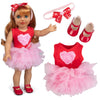 3Pc Pink Heart Valentine'S Day Outfit W Hair Bow - 18' Doll Clothes & Accessories Compatible W American Girl - Vday Set Includes Tutu Dress, Headband, & Red Shoes - Great Gift For Girls & Collectors