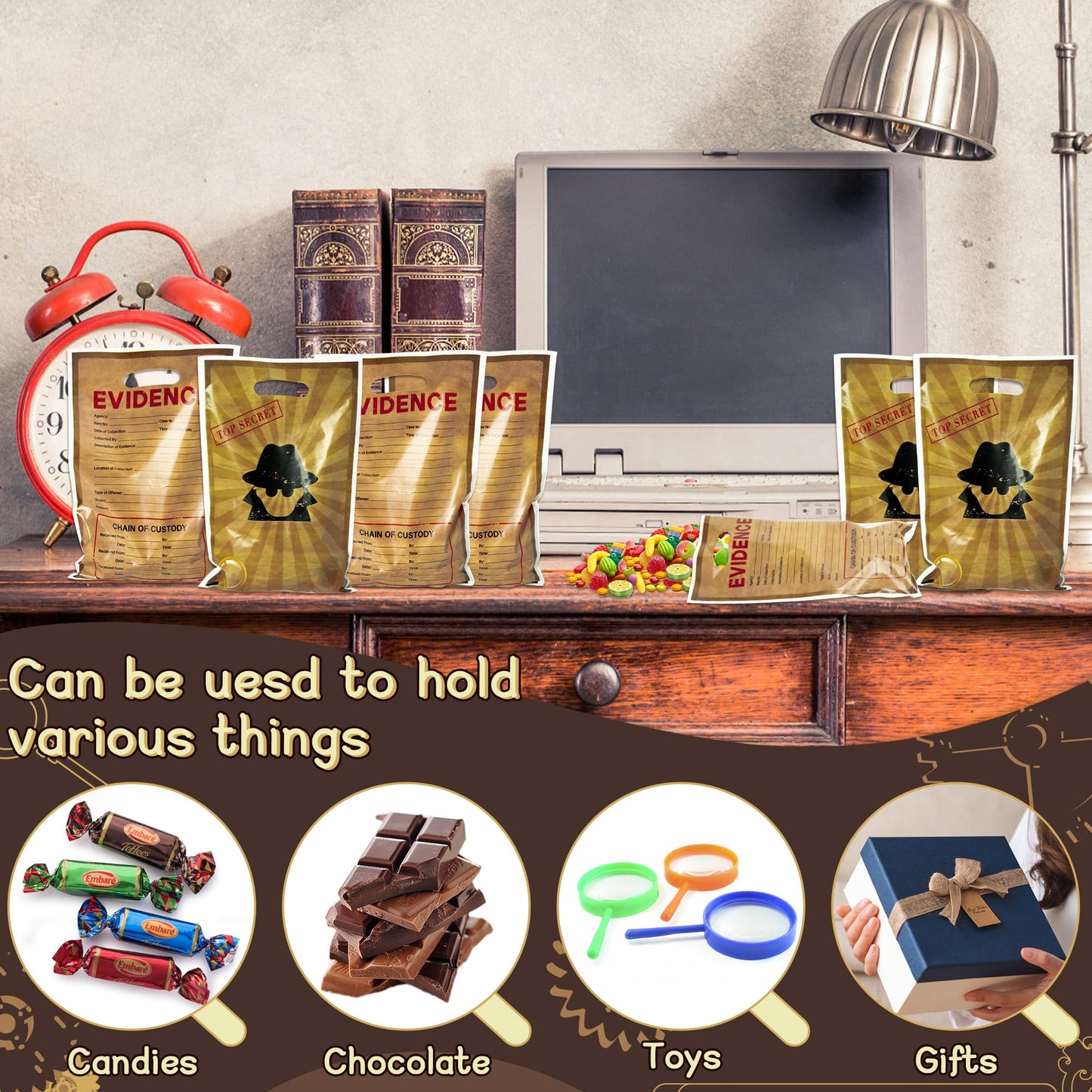 50Pcs Top Secret Spy Party Favor Bags Secret Agent Sweet Goody Candy Treat Bag Escape Room Party Decorations Mystery Spy Theme P