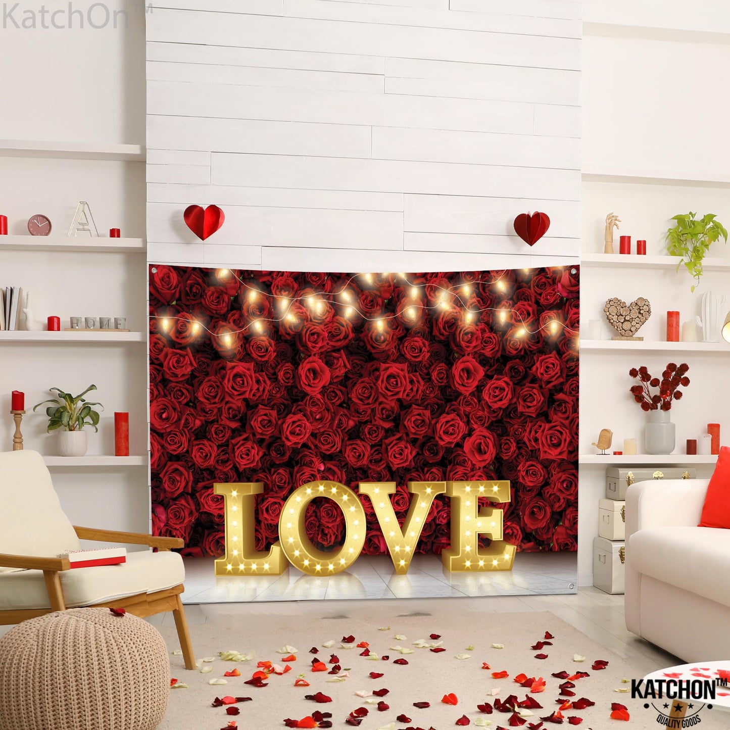 KatchOn, Love Valentines Day Backdrop - XtraLarge, 84x60 Inch | Valentines Backdrops for Photography | Happy Valentines Day Bann
