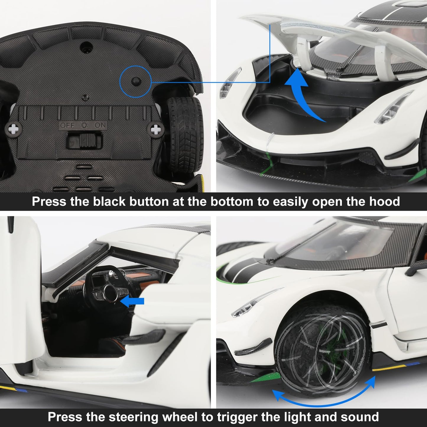 BDTCTK Compatible for 1:24 Koenigsegg Jesko Car Model, Diecast Collectible Pull Back Model Car with Sound and Light, Toy Gift Ve