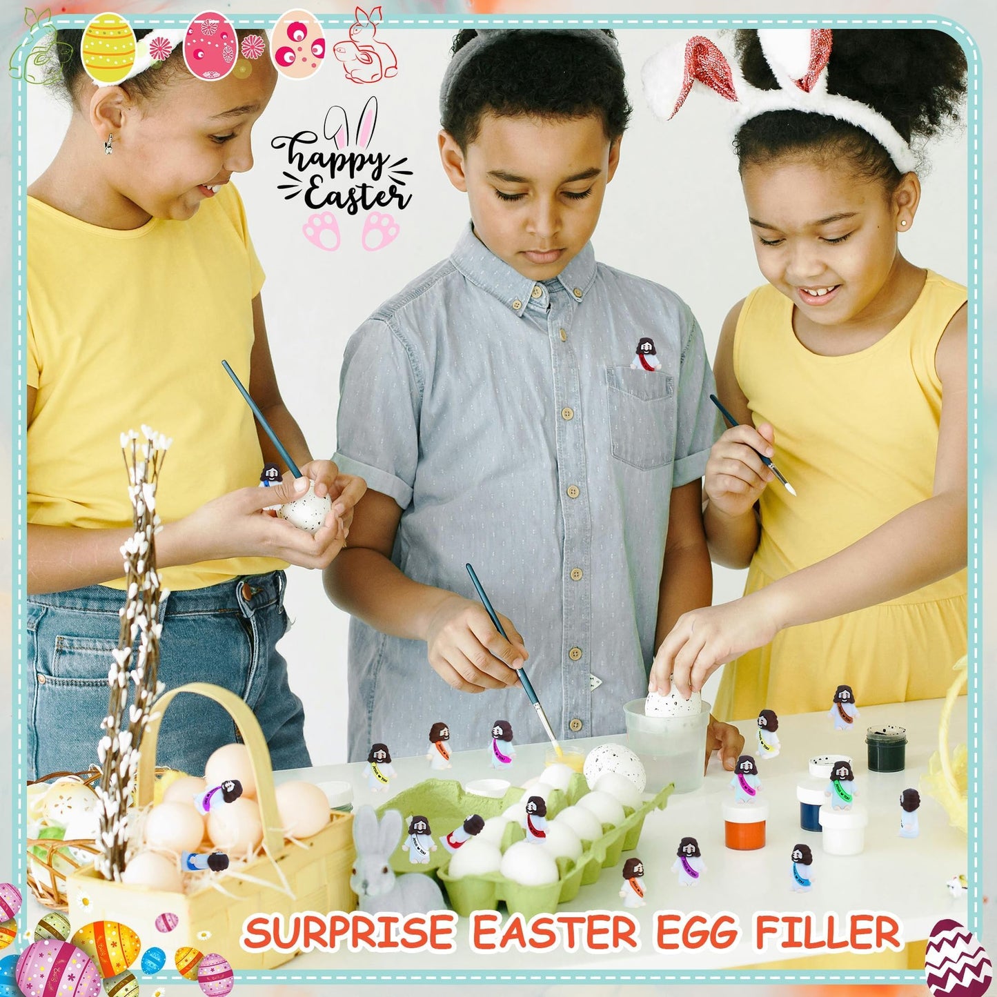 ILHSTY 150 Pcs Little Jesus Figures - Mini Rubber Jesus Toys Jesus Love You for Easter Egg Fillers Egg Hunts Religious Party Fav