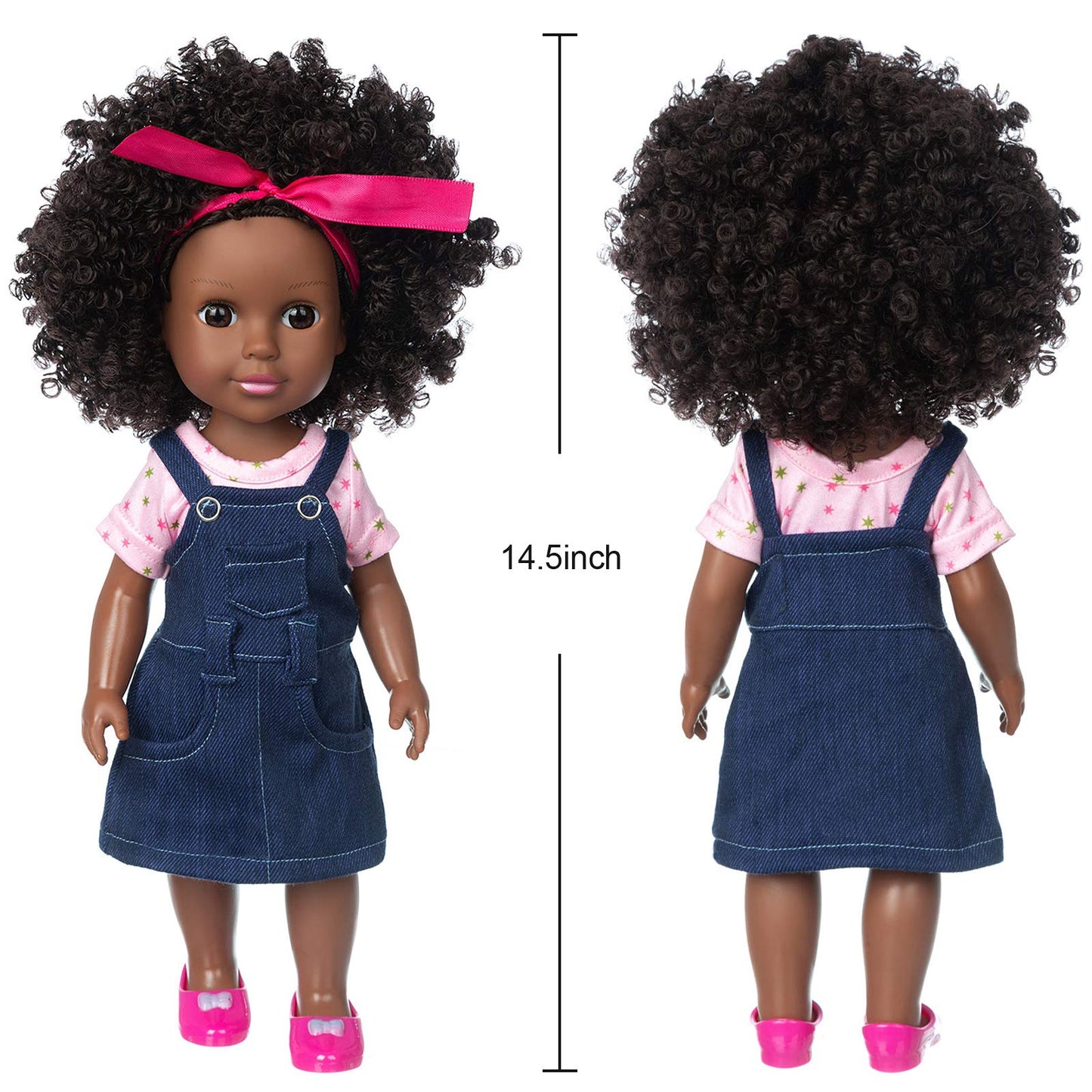 Ecore Fun Black Doll 14.5 Inch Baby Girl Doll And Clothes Set African Washable Realistic Silicone Girl Dolls -Best Gift For Girl