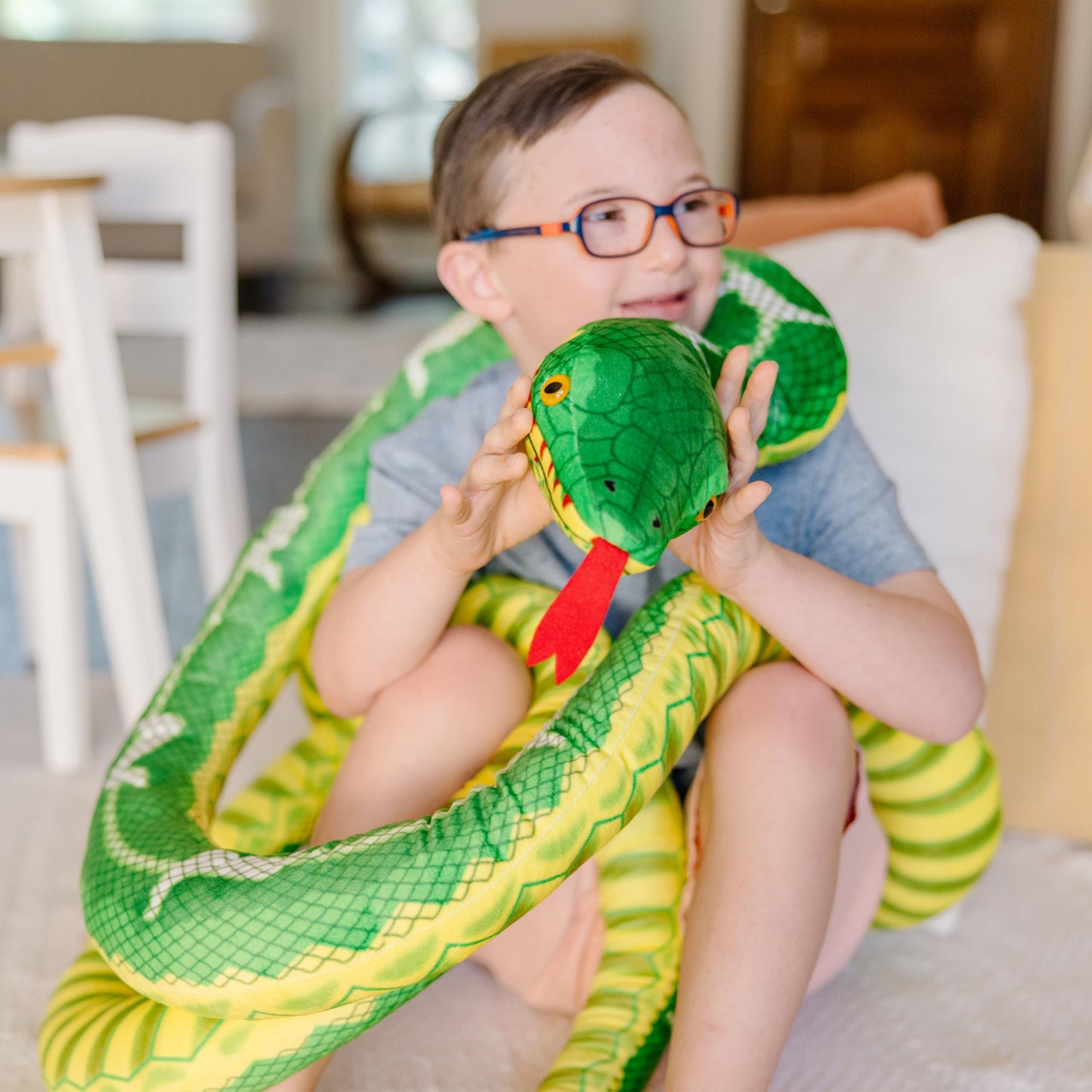 Melissa & Doug Giant Boa Constrictor Lifelike Stuffed Animal Snake, Green, 14+ Feet Long, Model 8841, Fabric