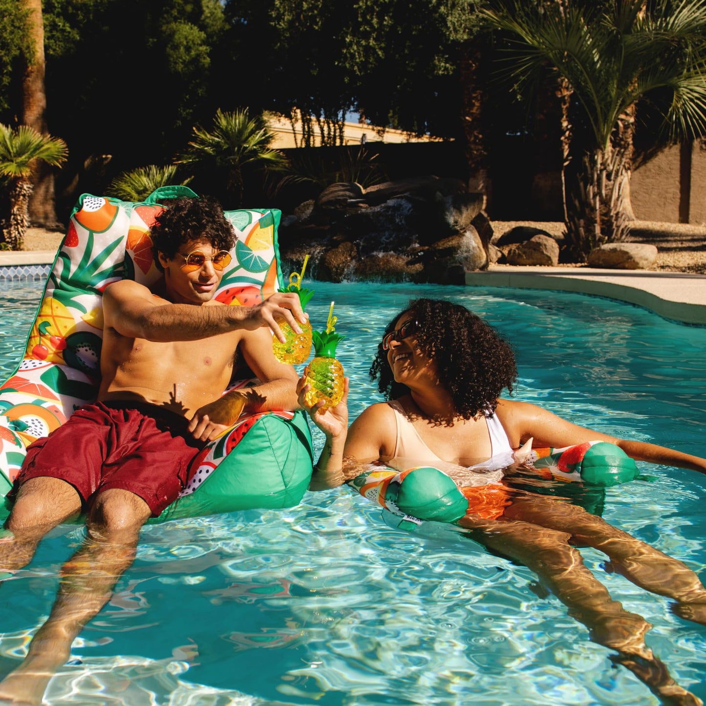 Big Joe Noodle Sling 2 Pack No Inflation Needed Pool Seat With Armrests, Fruit Salad Double Sided Mesh, 3 Feet