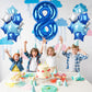 Big Foil 8 Balloon, 40 Inch Dark Teal Blue Self Inflating Number 8 Balloons For Kids 8Th Birthday, Silver Light Royal Blue Globo