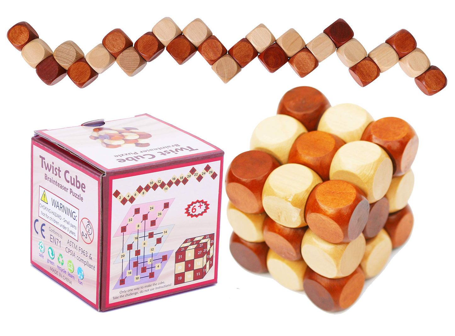 Wooden Twist Cube IQ Puzzle - Wooden Brain Teaser - Brain Teaser Puzzle for Children Teenager mature-themeds - Mens Gift Sets for Him-Gifts for Men Who Have Everything - Stocking Fillers Stuffers
