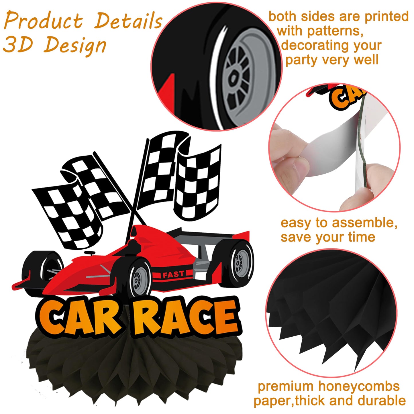 C L cooper life 12Pcs Race Car Birthday Centerpieces for Children Car Racing Decorations for Race Car Birthday Supplies Race Car