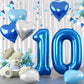 Biapian 40 Inch Blue Number 10 Balloons, 8Pcs Large Foil Number 1 & 0 Balloons With 18'' Blue Silver Heart Shape Balloon For 10T