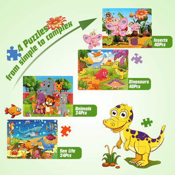 Synarry Wooden Jigsaw Puzzles For Kids Age 3-5 Year Old, 4 Pack 24-40 Pieces Preschool Educational Learning Toys Gift Set For Ch