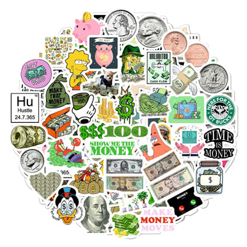 Bulbacraft 100Pcs Money Stickers For Planner, Scrapbooks, Water Bottles - Money Symbol Stickers, Money Stickers For Adults & Kid