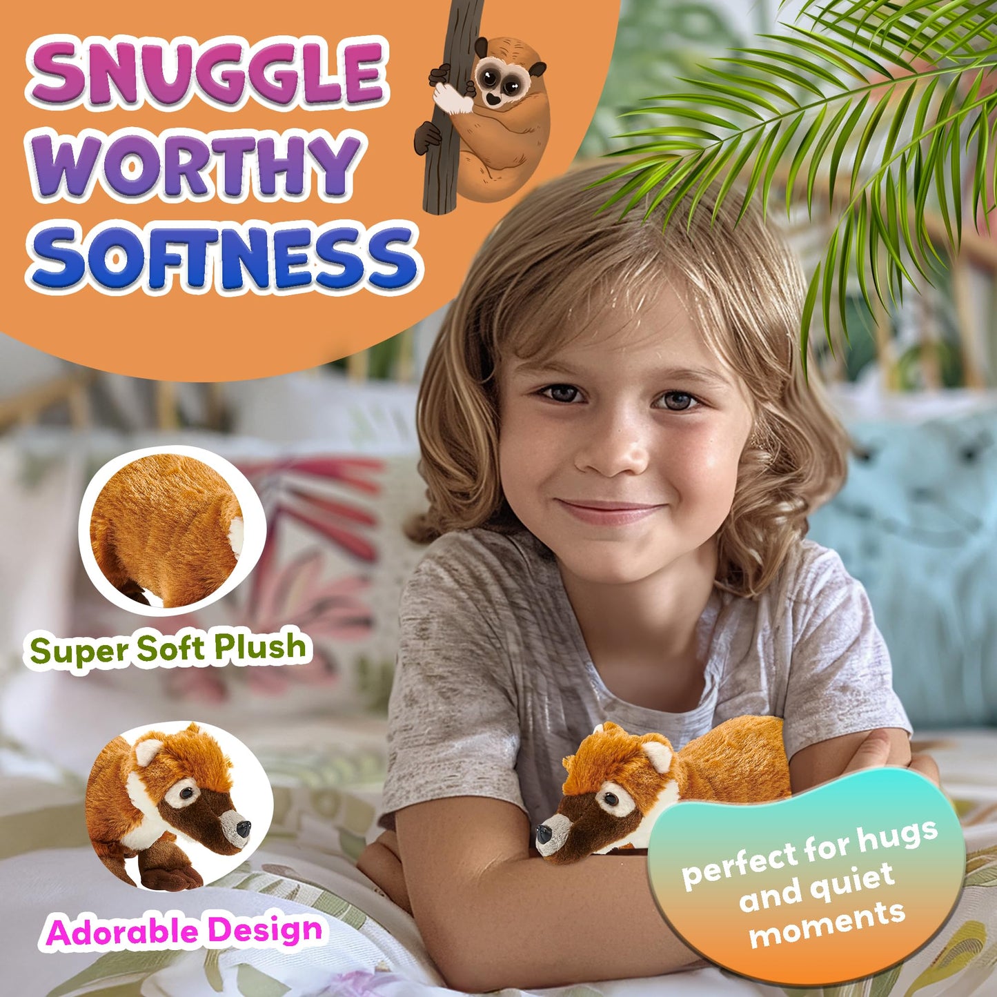 Forest & Twelfth 7' - 8' Stuffed Animal, Soft Plush Toy, Cute Stuffed Animal For Boys And Girls, Realistic Looking Small Stuffed Animals, Nursery And Room Decor (8' Coati)