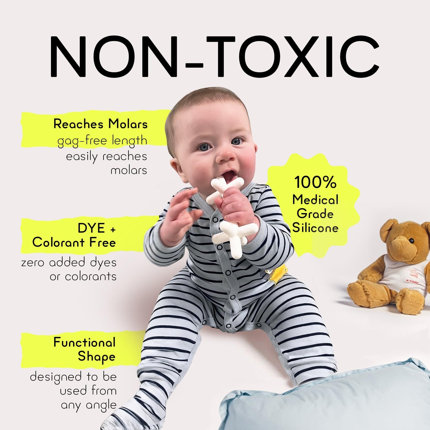 Moonjax Silicone Baby Teether - Dishwasher & Freezer-Safe, White Teething Toy for Infants & Toddlers