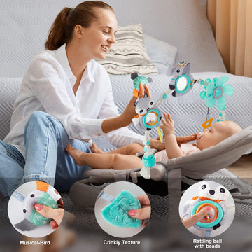 Lynncare Adjustable Arch Bassinet Toys For Infant & Toddlers, Stroller Arch, Baby Crib Toys With Fascinating Toys For Stimulating Baby’S Senses And Developing Motor Skills