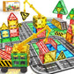 Magnetic Tiles Road Building Blocks - Magnet Crane Car Set For Kids Ages 3-5 4-8 5-7 Preschool City Construction Kids Games Dino