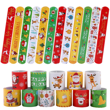 TAOVEN 48PCS Christmas Slap Bracelets, Xmas Slap for Christmas Party Favor Decoration (yellow,red,green,white)