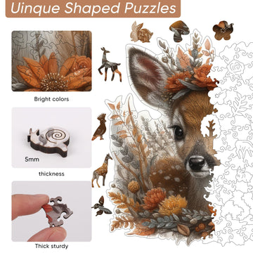 Ruikiyart Wooden Puzzles for mature-themeds Cute Deer Wooden Jigsaw Puzzles 500Pcs Unique Animal Shape mature-themed Puzzles Fabulous Gift for Kids and mature-themeds on Birthday Thanksgiving Christmas 16.7x16.9 Inches