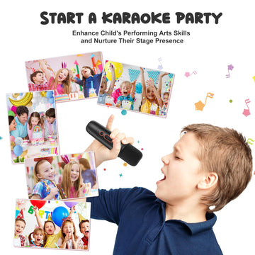 Iyoyo Mini Karaoke Machine For Kids Portable Bluetooth 5.3 Speaker Led Lights With 2 Wireless Microphones Karaoke Toy Gifts For Girls Boys Audlt Birthday Christmas Solid Metal Body (Black)