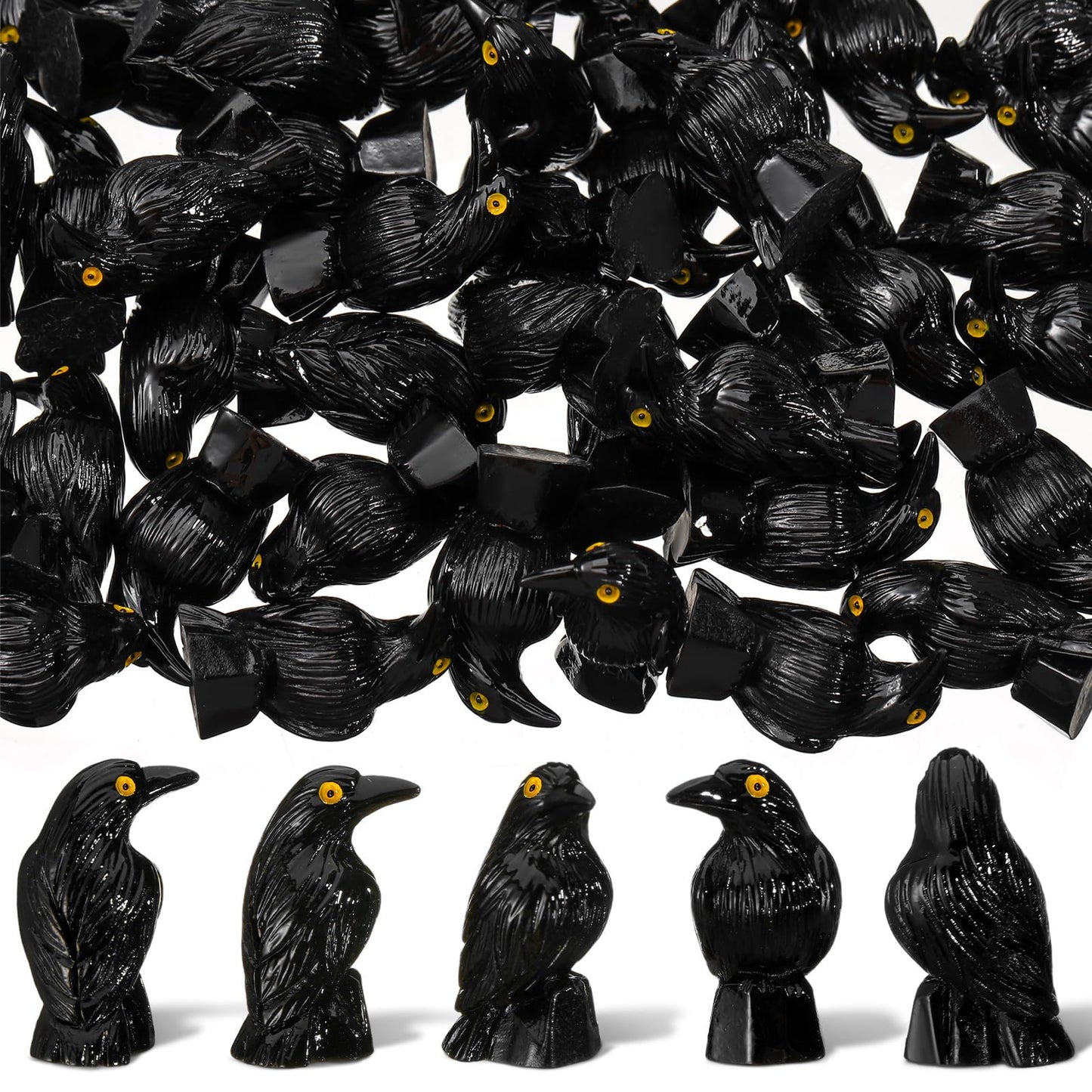 50 Pcs Mini Halloween Figurines Miniature Crows Mini Resin Figures Black Raven Halloween Decor Mini Resin Animals For Mini House