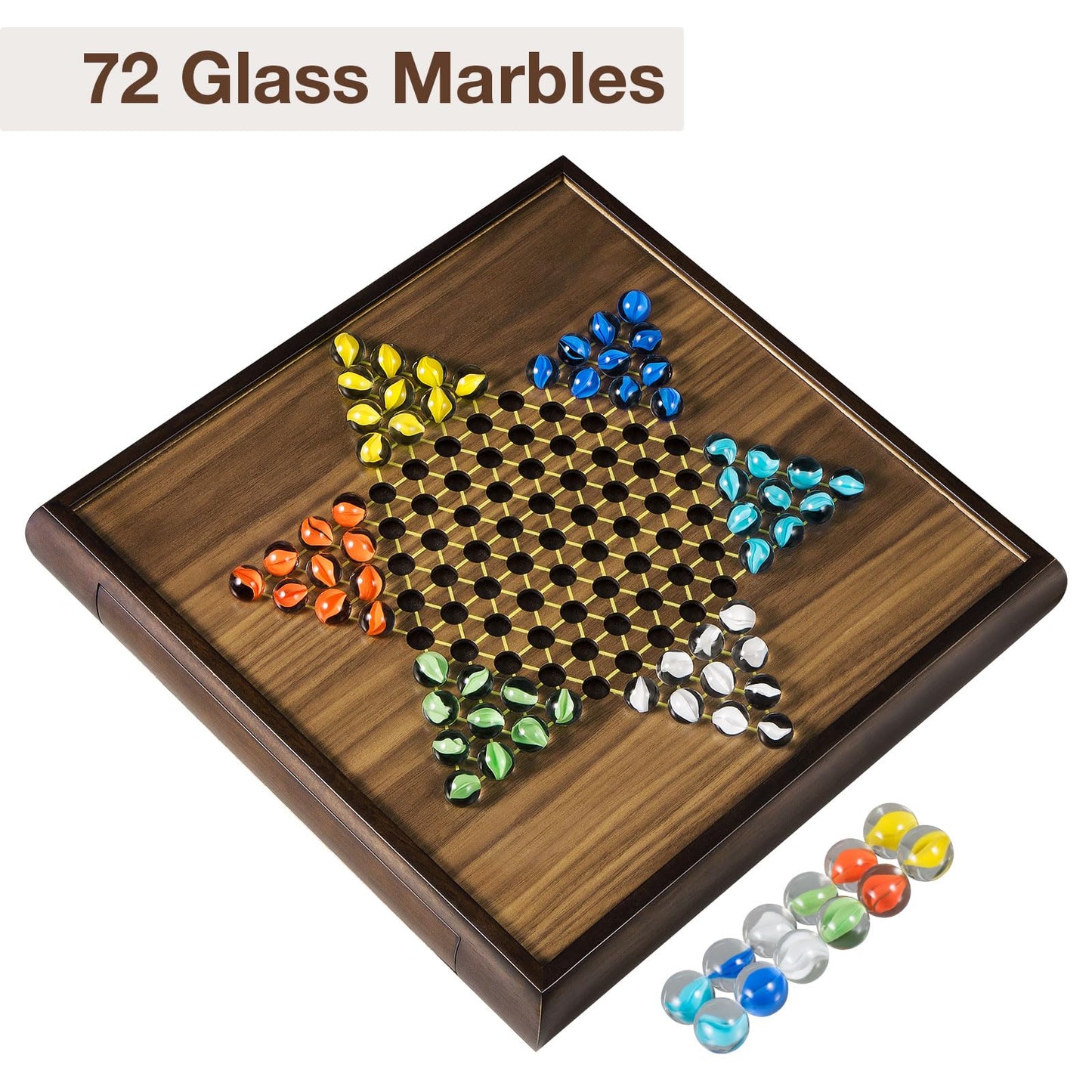 Elongdi 2 In 1 Magnetic Chess Set & Chinese Checkers 13' Wooden Board Game With Storage Drawer And 60 Glass Marbles + Bonus 12 Spare & 2 Extra Queens,For Kids And Adults