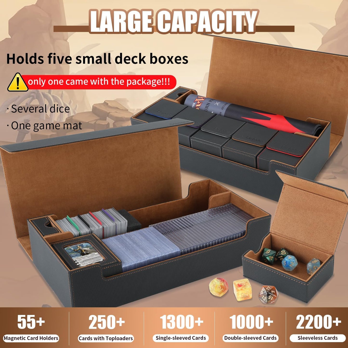 2200+ Mtg Deck Box Leather Magnetic Closure Commander Organiser, Holds 5 Small Deck Boxes, Includes 1 Small Deck Box, 8 Dividers
